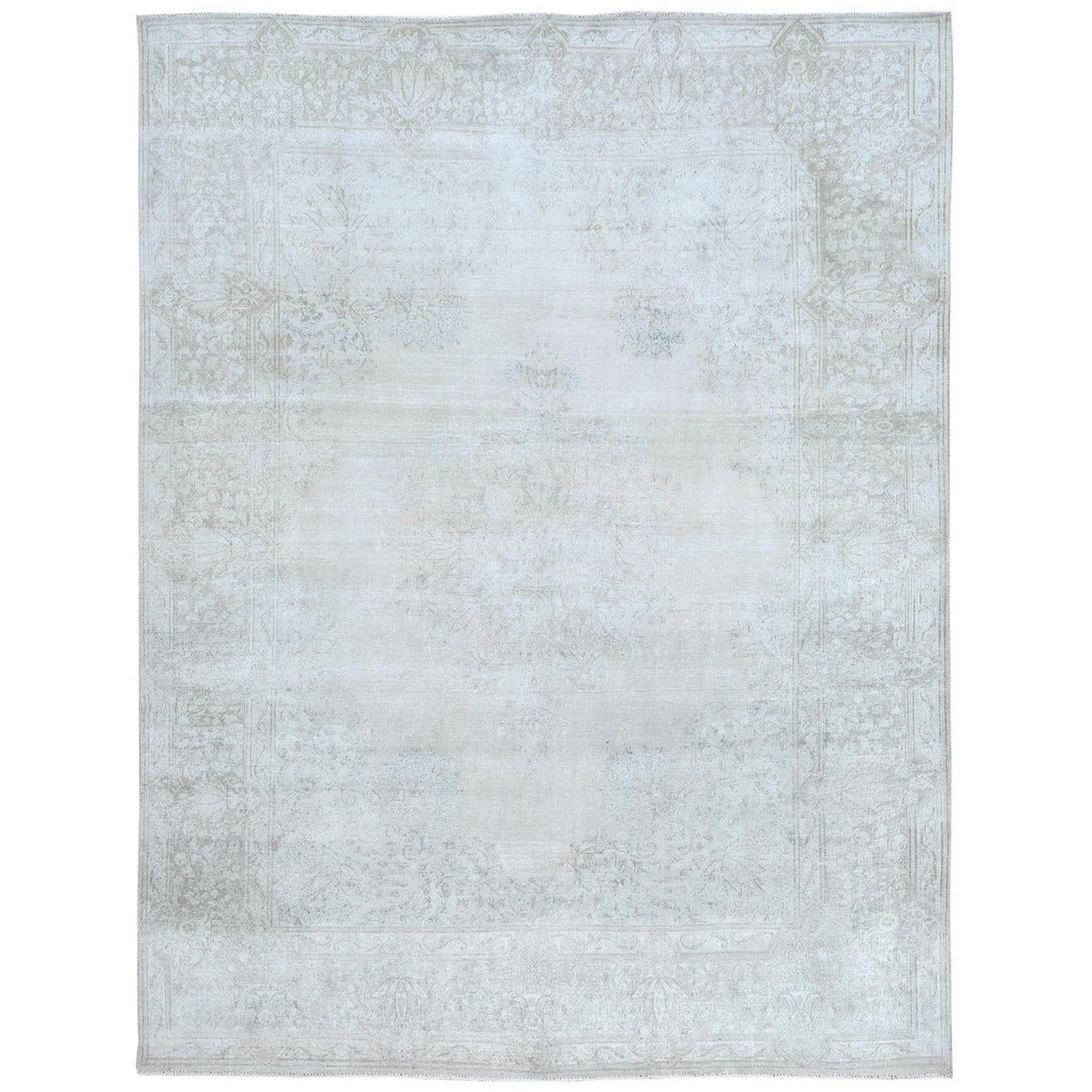 Overdyed & Vintage Worn Wool Hand Knotted Rug Ivory Beige 9.7X12.6 -O081247