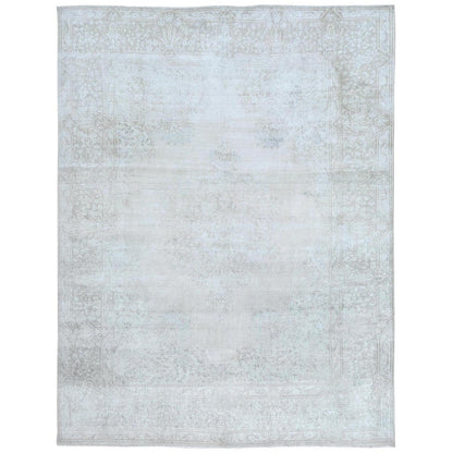 Overdyed & Vintage Worn Wool Hand Knotted Rug Ivory Beige 9.7X12.6 -O081247