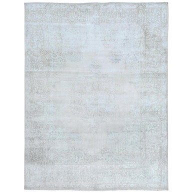 Overdyed & Vintage Worn Wool Hand Knotted Rug Ivory Beige 9.7X12.6 -O081247