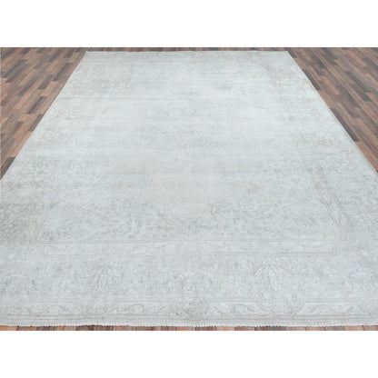 Overdyed & Vintage Worn Wool Hand Knotted Rug Ivory Beige 9.7X12.6 -O081247