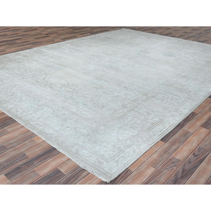 Overdyed & Vintage Worn Wool Hand Knotted Rug Ivory Beige 9.7X12.6 -O081247