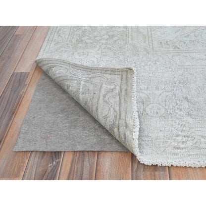 Overdyed & Vintage Worn Wool Hand Knotted Rug Ivory Beige 9.7X12.6 -O081247