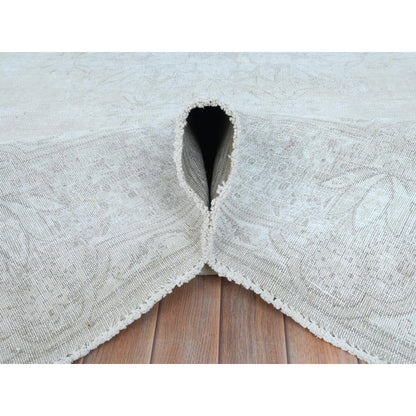 Overdyed & Vintage Worn Wool Hand Knotted Rug Ivory Beige 9.7X12.6 -O081247