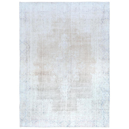 Overdyed & Vintage Worn Wool Hand Knotted Rug Beige Denim Blue 8.7X12.0 -O081249