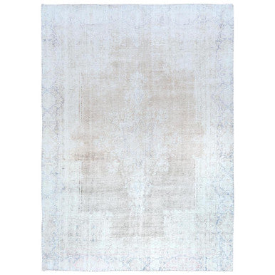 Overdyed & Vintage Worn Wool Hand Knotted Rug Beige Denim Blue 8.7X12.0 -O081249