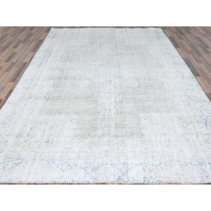 Overdyed & Vintage Worn Wool Hand Knotted Rug Beige Denim Blue 8.7X12.0 -O081249