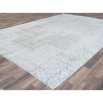 Overdyed & Vintage Worn Wool Hand Knotted Rug Beige Denim Blue 8.7X12.0 -O081249