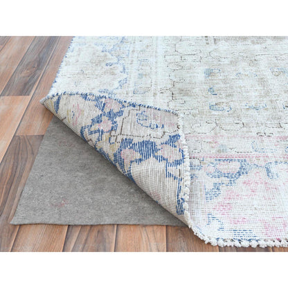 Overdyed & Vintage Worn Wool Hand Knotted Rug Beige Denim Blue 8.7X12.0 -O081249