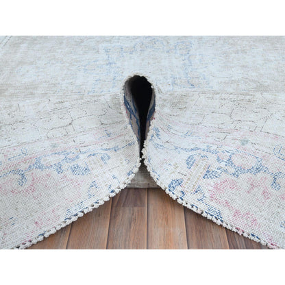 Overdyed & Vintage Worn Wool Hand Knotted Rug Beige Denim Blue 8.7X12.0 -O081249