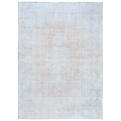 Overdyed & Vintage Worn Wool Hand Knotted Rug Pink Navy Blue 9.4X13.1 -O081251