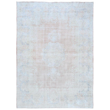 Overdyed & Vintage Worn Wool Hand Knotted Rug Pink Navy Blue 9.4X13.1 -O081251