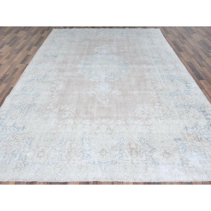 Overdyed & Vintage Worn Wool Hand Knotted Rug Pink Navy Blue 9.4X13.1 -O081251