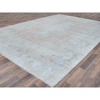 Overdyed & Vintage Worn Wool Hand Knotted Rug Pink Navy Blue 9.4X13.1 -O081251