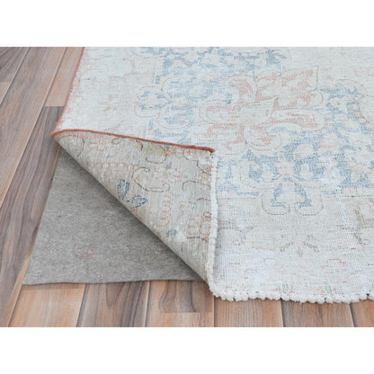 Overdyed & Vintage Worn Wool Hand Knotted Rug Pink Navy Blue 9.4X13.1 -O081251