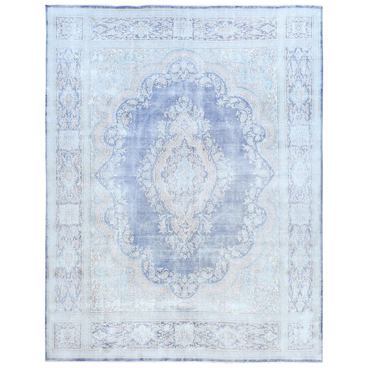 Overdyed & Vintage Wool Hand Knotted Rug Blue Navy Blue 10.0X13.0 -O081253