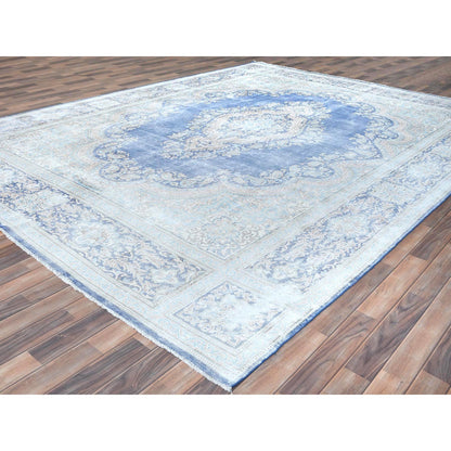 Overdyed & Vintage Wool Hand Knotted Rug Blue Navy Blue 10.0X13.0 -O081253