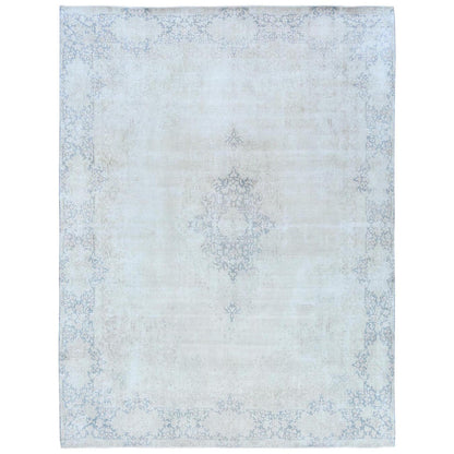 Overdyed & Vintage Worn Wool Hand Knotted Rug Ivory Faded Blue 9.0X12.0 -O081254