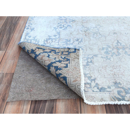 Overdyed & Vintage Worn Wool Hand Knotted Rug Ivory Faded Blue 9.0X12.0 -O081254
