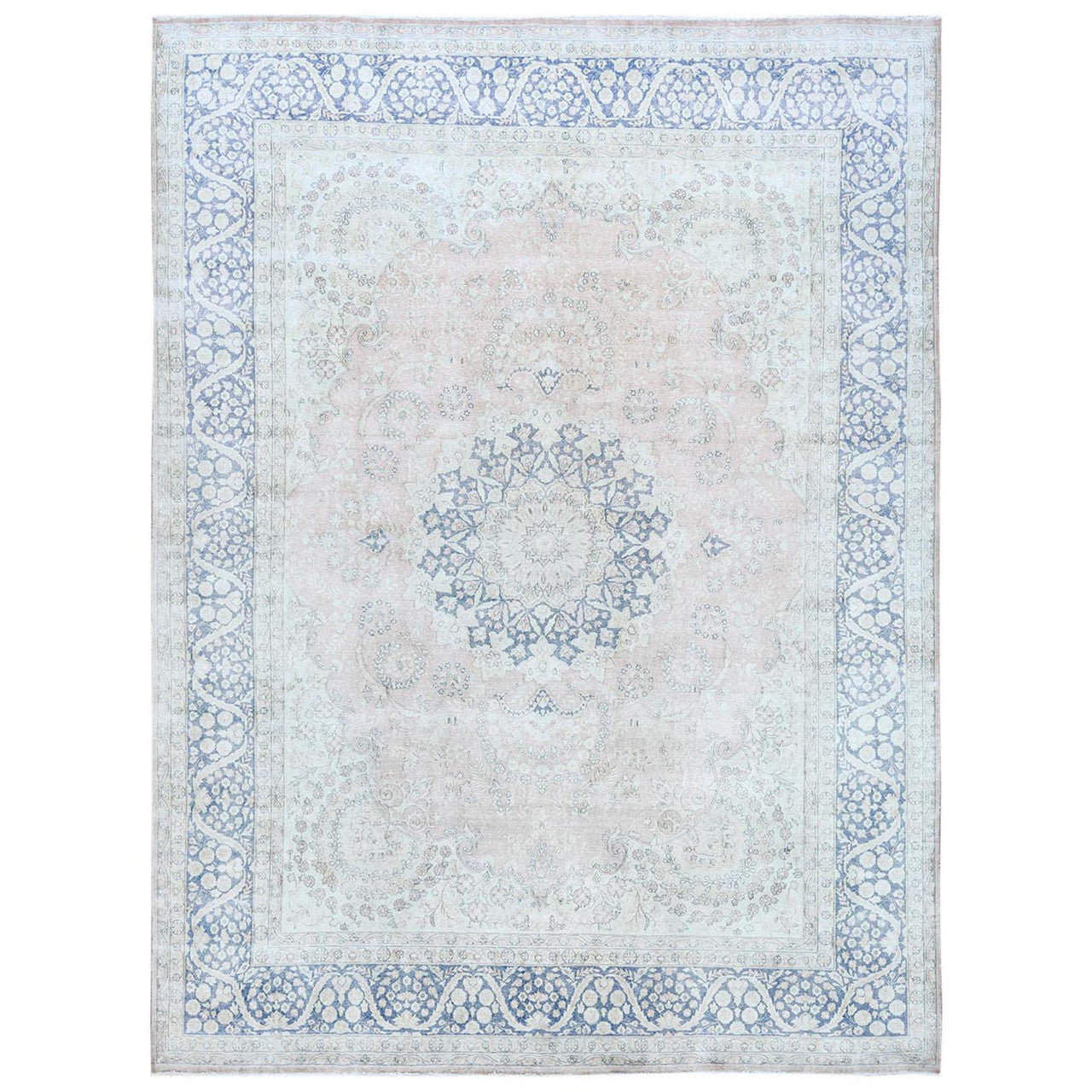 Overdyed & Vintage Worn Wool Hand Knotted Rug Red Denim Blue 10.2X13.4 -O081258