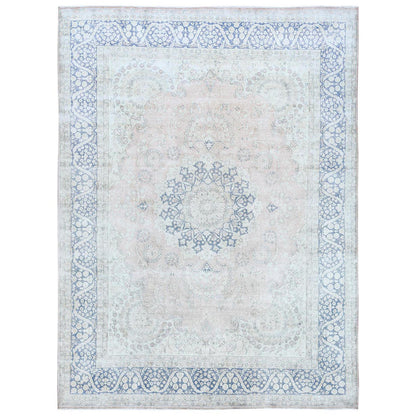 Overdyed & Vintage Worn Wool Hand Knotted Rug Red Denim Blue 10.2X13.4 -O081258