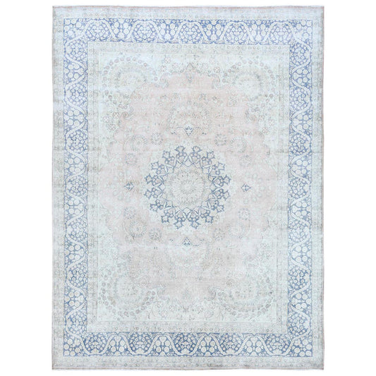 Overdyed & Vintage Worn Wool Hand Knotted Rug Red Denim Blue 10.2X13.4 -O081258