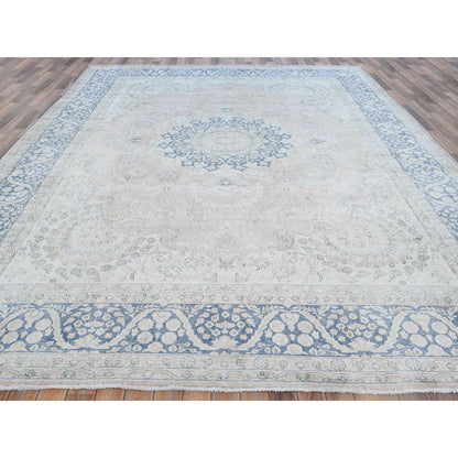 Overdyed & Vintage Worn Wool Hand Knotted Rug Red Denim Blue 10.2X13.4 -O081258