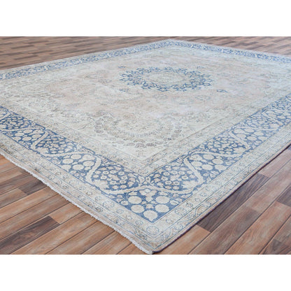 Overdyed & Vintage Worn Wool Hand Knotted Rug Red Denim Blue 10.2X13.4 -O081258