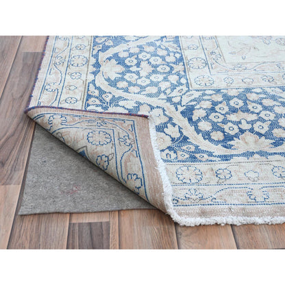 Overdyed & Vintage Worn Wool Hand Knotted Rug Red Denim Blue 10.2X13.4 -O081258