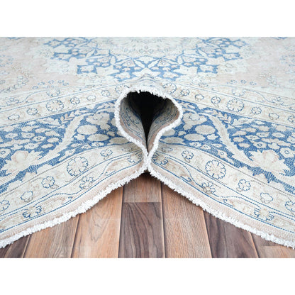 Overdyed & Vintage Worn Wool Hand Knotted Rug Red Denim Blue 10.2X13.4 -O081258
