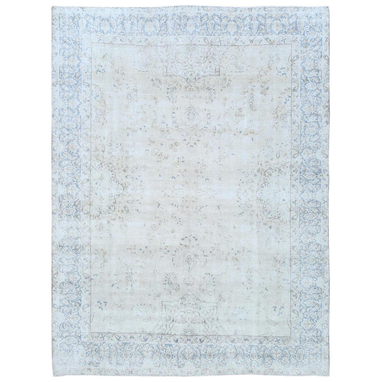Ivory 9'6" x 12'6" Overdyed & Vintage Worn Denim Hand knotted Wool Rug - Sku: O081259