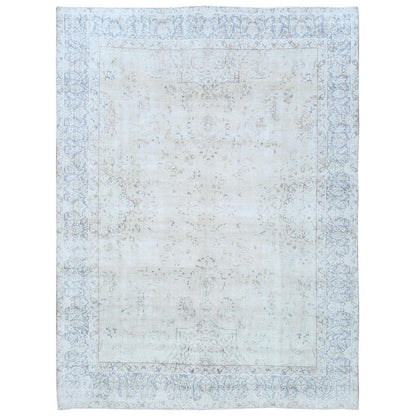 Overdyed & Vintage Worn Wool Hand Knotted Rug Ivory Denim Blue 9.6X12.6 -O081259