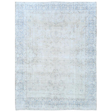 Overdyed & Vintage Worn Wool Hand Knotted Rug Ivory Denim Blue 9.6X12.6 -O081259