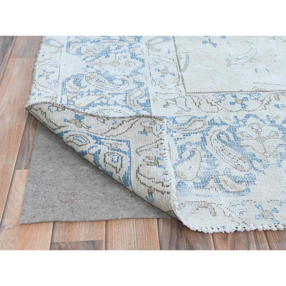 Overdyed & Vintage Worn Wool Hand Knotted Rug Ivory Denim Blue 9.6X12.6 -O081259