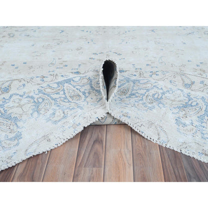 Overdyed & Vintage Worn Wool Hand Knotted Rug Ivory Denim Blue 9.6X12.6 -O081259