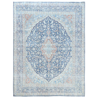 Overdyed & Vintage Worn Wool Hand Knotted Rug Blue Navy Blue 9.9X12.8 -O081260