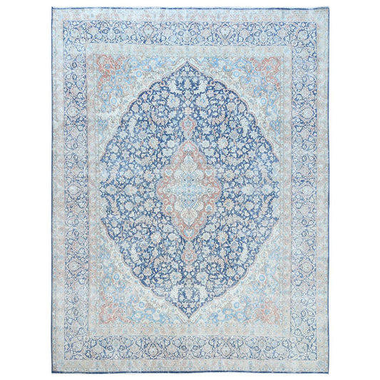 Overdyed & Vintage Worn Wool Hand Knotted Rug Blue Navy Blue 9.9X12.8 -O081260