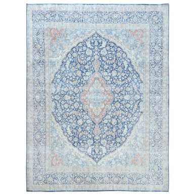 Overdyed & Vintage Worn Wool Hand Knotted Rug Blue Navy Blue 9.9X12.8 -O081260