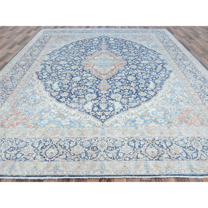 Overdyed & Vintage Worn Wool Hand Knotted Rug Blue Navy Blue 9.9X12.8 -O081260