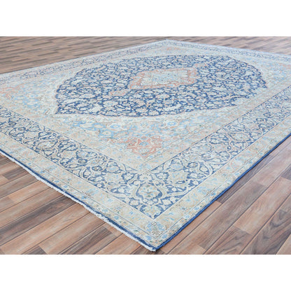 Overdyed & Vintage Worn Wool Hand Knotted Rug Blue Navy Blue 9.9X12.8 -O081260
