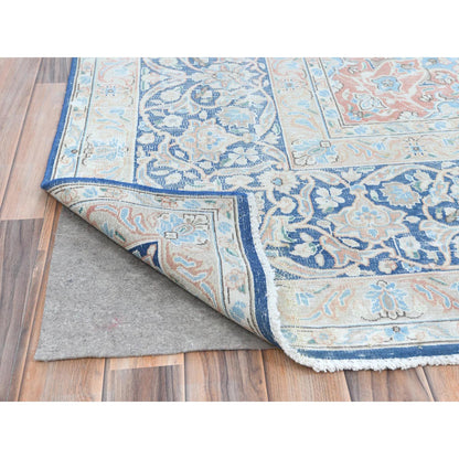 Overdyed & Vintage Worn Wool Hand Knotted Rug Blue Navy Blue 9.9X12.8 -O081260
