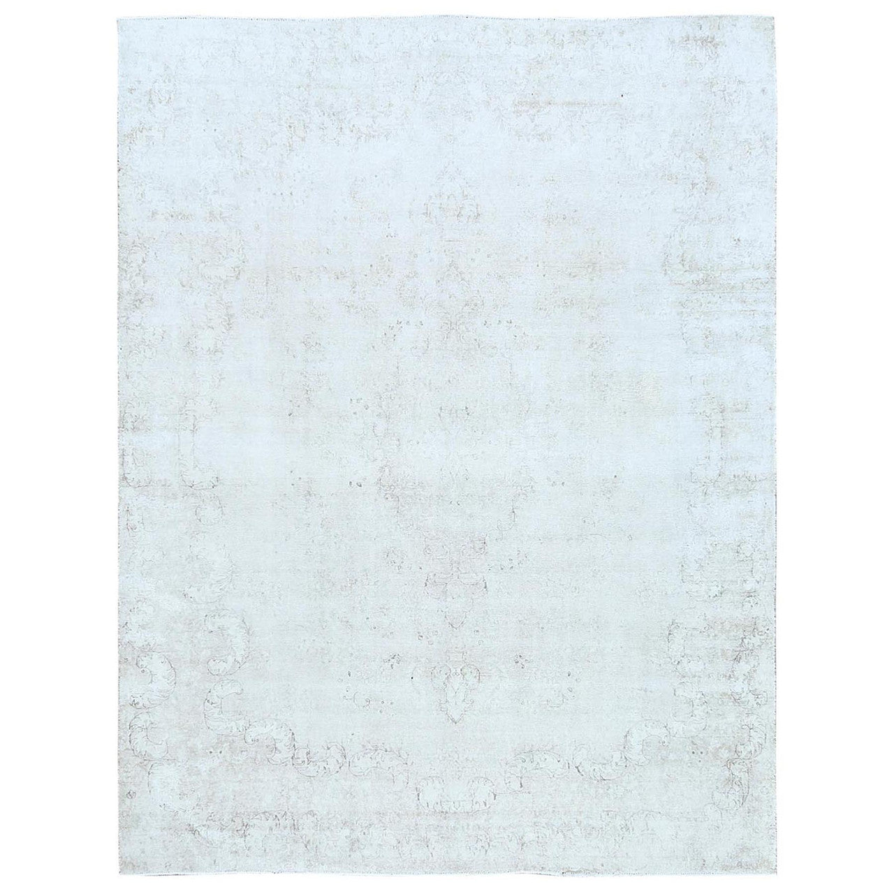 Overdyed & Vintage Worn Wool Hand Knotted Rug Ivory Ivory 9.8X12.5 -O081261