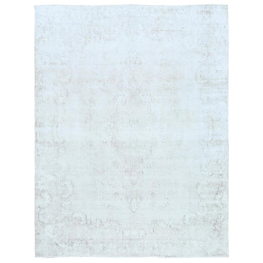 Overdyed & Vintage Worn Wool Hand Knotted Rug Ivory Ivory 9.8X12.5 -O081261
