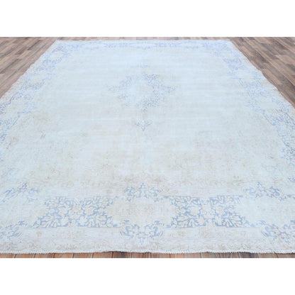 Overdyed & Vintage Worn Wool Hand Knotted Rug Blue Denim Blue 9.7X12.9 -O081265