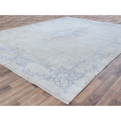 Overdyed & Vintage Worn Wool Hand Knotted Rug Blue Denim Blue 9.7X12.9 -O081265