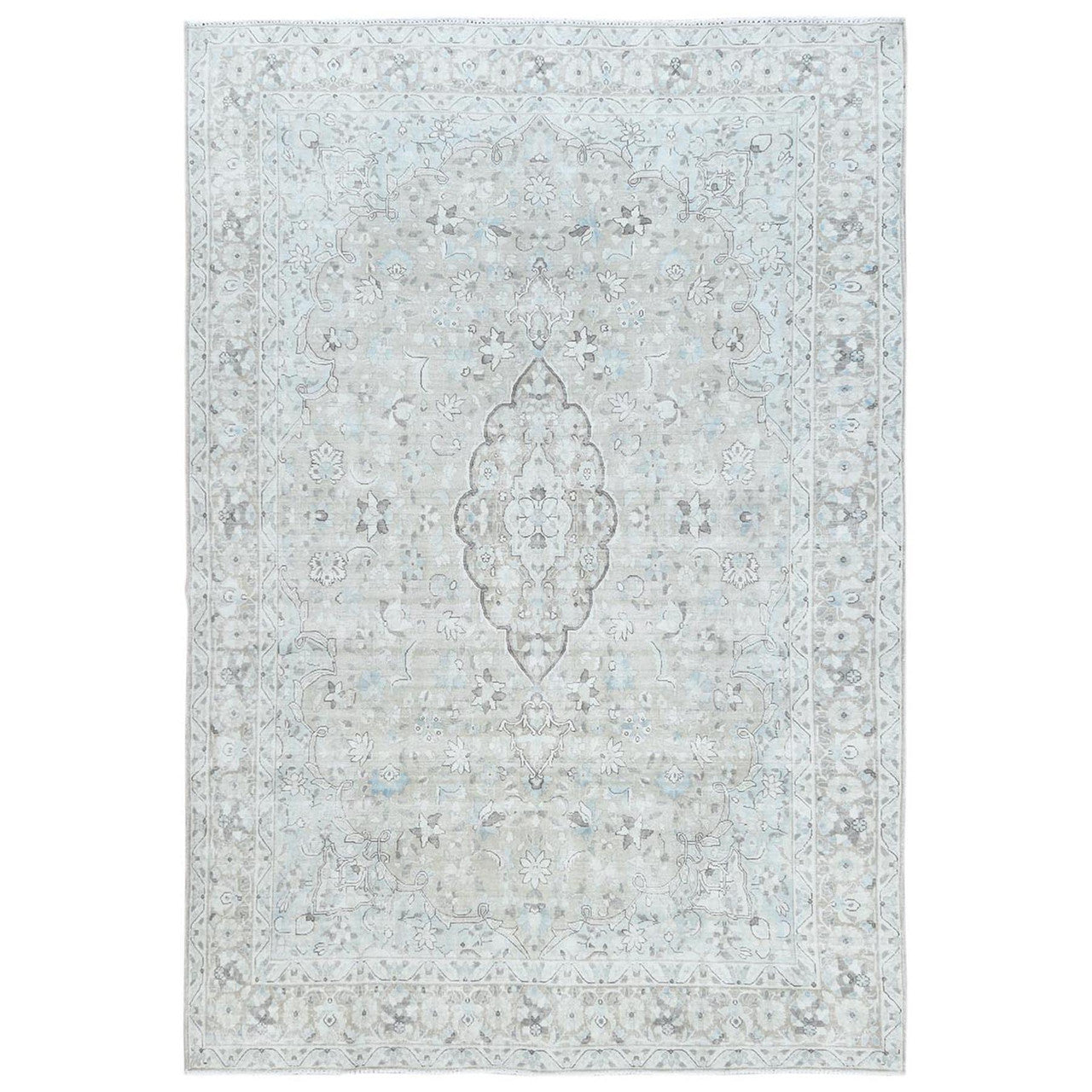 Overdyed & Vintage Worn Wool Hand Knotted Rug Beige Beige 7.6X10.10 -O081267