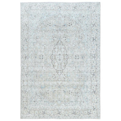 Overdyed & Vintage Worn Wool Hand Knotted Rug Beige Beige 7.6X10.10 -O081267