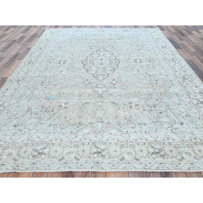 Overdyed & Vintage Worn Wool Hand Knotted Rug Beige Beige 7.6X10.10 -O081267
