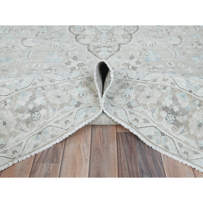 Overdyed & Vintage Worn Wool Hand Knotted Rug Beige Beige 7.6X10.10 -O081267
