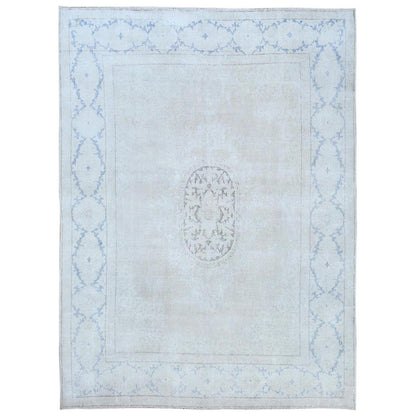 Overdyed & Vintage Worn Wool Hand Knotted Rug Beige Navy Blue 7.9X10.7 -O081268