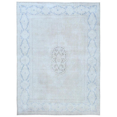 Overdyed & Vintage Worn Wool Hand Knotted Rug Beige Navy Blue 7.9X10.7 -O081268